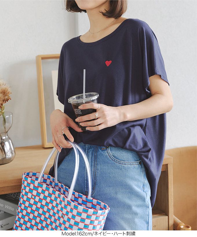 日本 Kobe Lettuce - 舒適簡約logo寬袖T恤-愛心刺繡-海軍藍