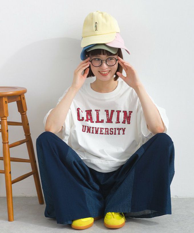 日本 Lupilien - 接觸冷感 學院風印花荷葉寬袖上衣-橘