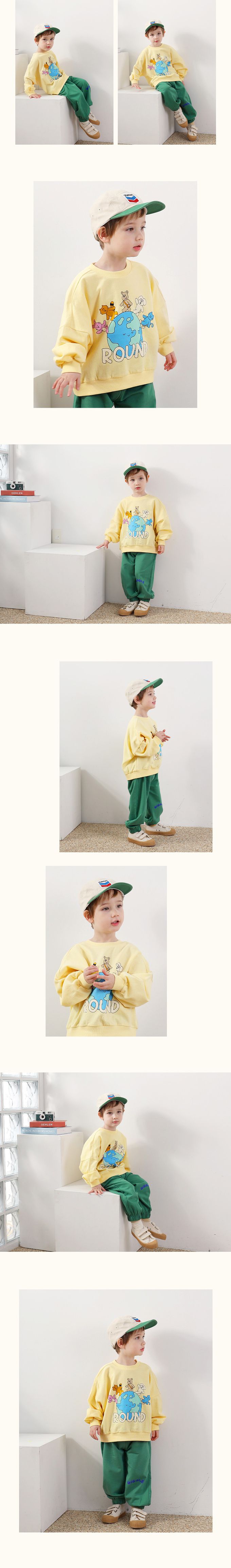 韓國 WALTON kids - 動物繞地球印長袖上衣-薰衣草紫