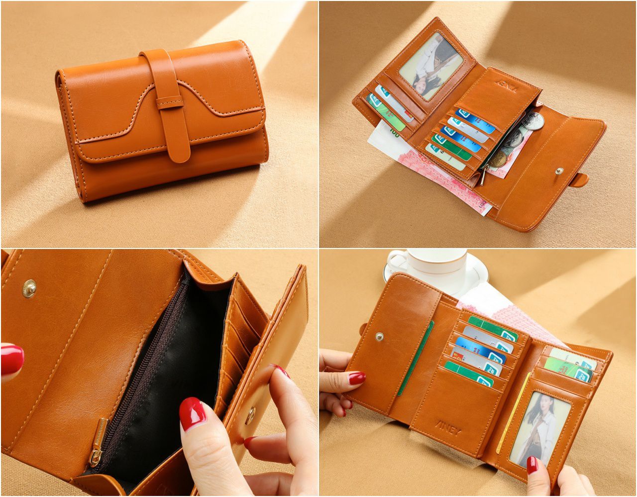 復古真皮三折短夾-黑色 (14.5x3x10cm)