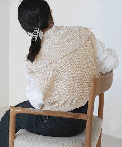 日本 Bou Jeloud - 拉鍊翻領針織背心-黑