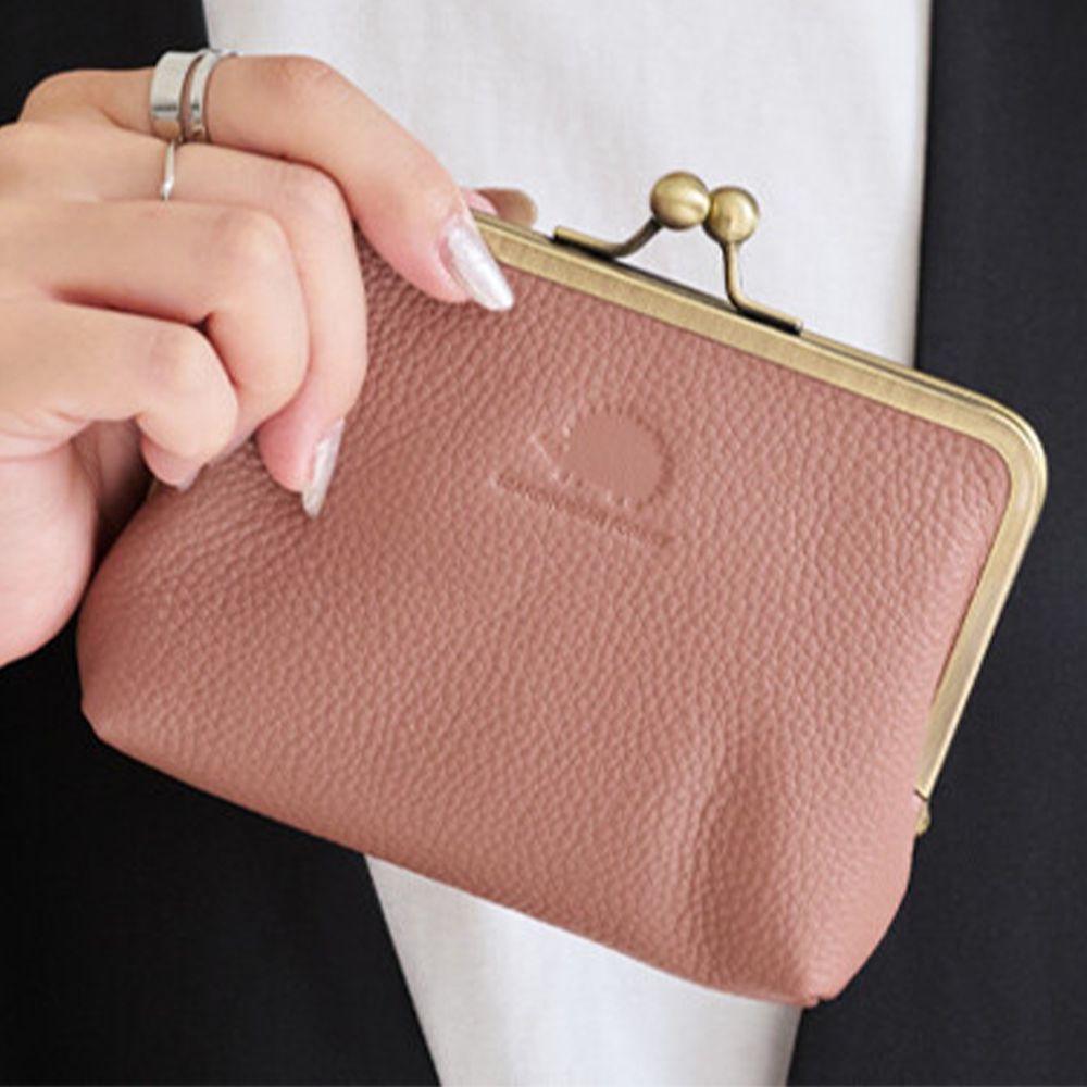 北歐風口金質感真皮錢包/收納包-煙燻粉 (13x10.5cm)