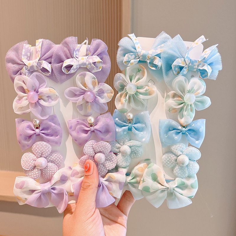 甜美網紗小清新布藝髮夾(10入組)-黃色