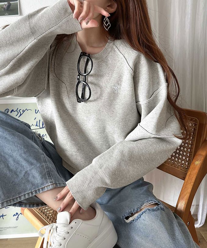 日本 Classical Elf - 線條感logo厚磅針織長袖上衣-灰