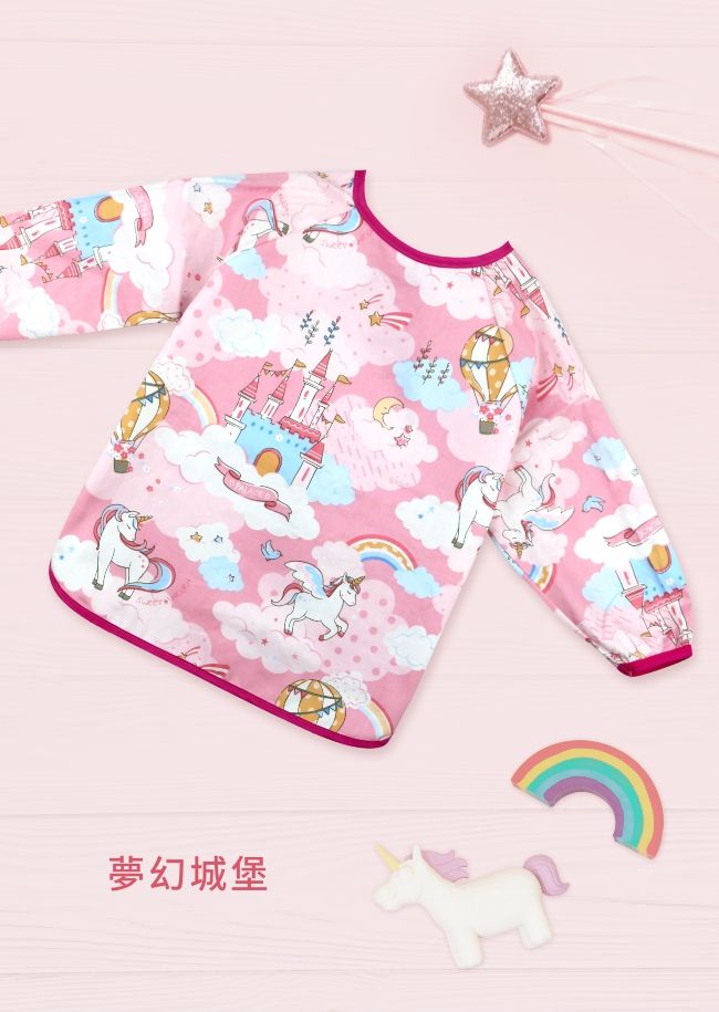 PUKU 藍色企鵝 - 長袖防水圍兜衣-夢幻城堡