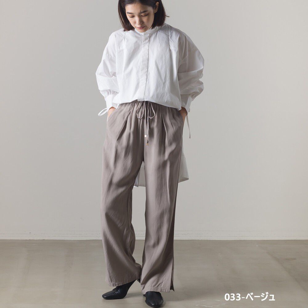日本 OMNES - 絲滑質感綁帶鬆緊寬褲-淺杏 (Free size)