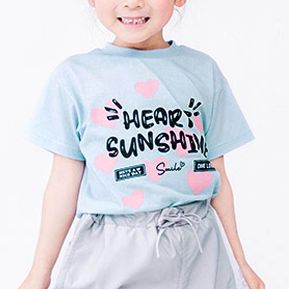 甜美女孩圓領短袖上衣-愛心-水藍