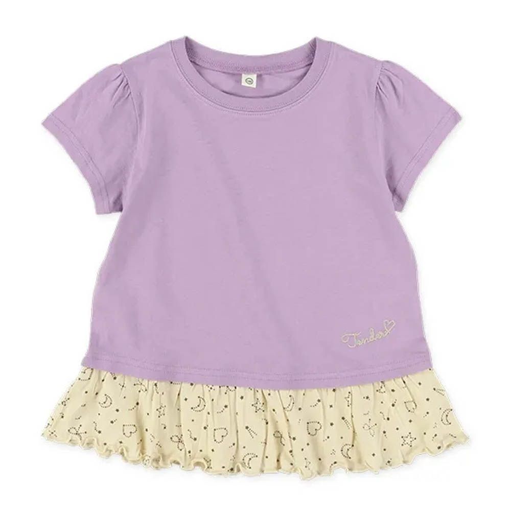 刺繡荷葉邊短袖上衣-紫