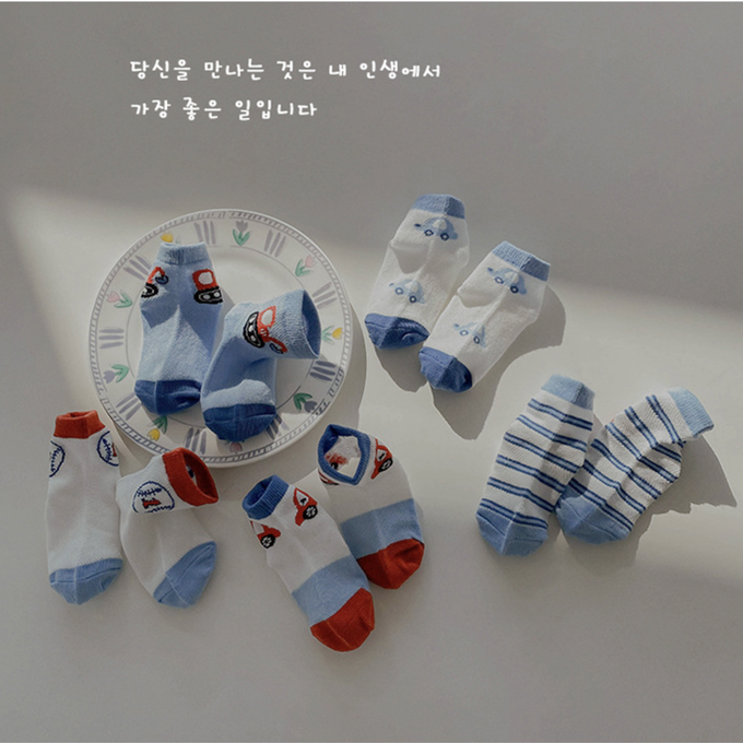 love, charlotte - 童趣小車棒球網眼短筒棉襪-5 雙一組