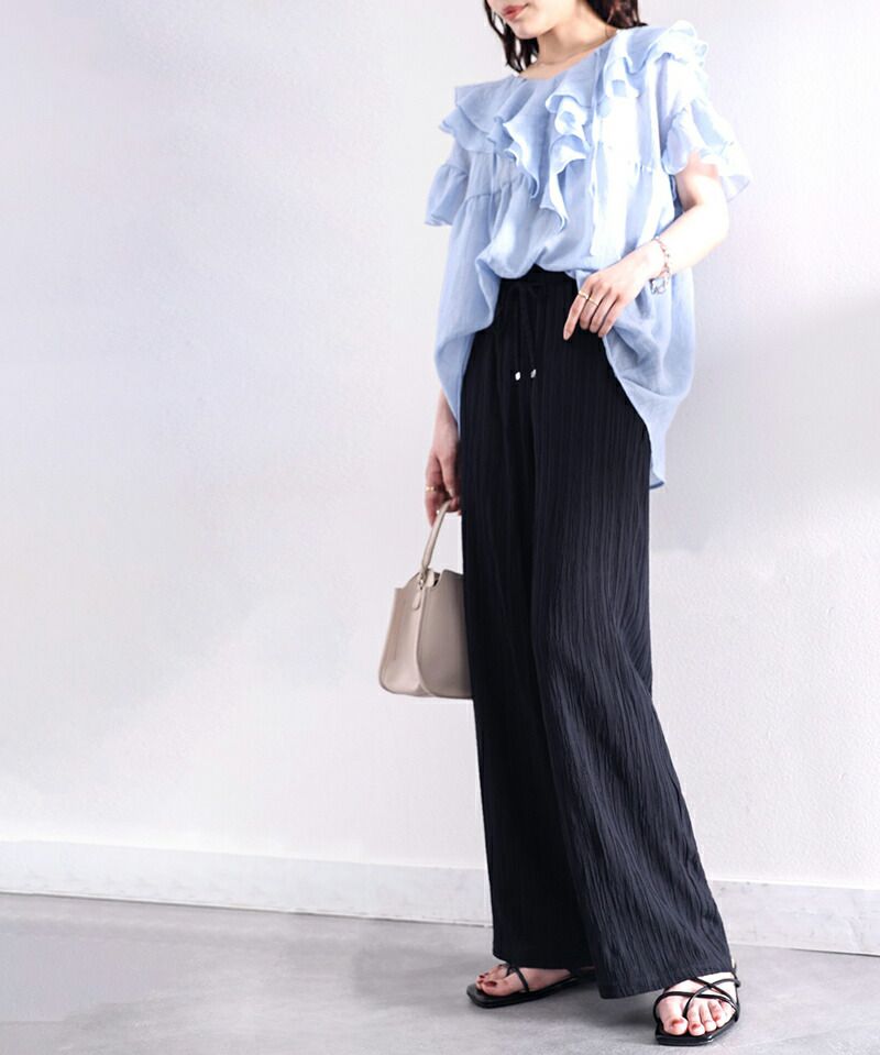 日本 Classical Elf - 浪漫光澤感垂墜感寬褲-黑