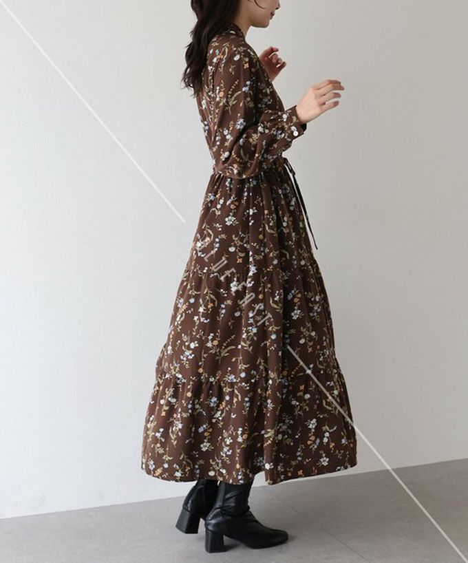 日本 BLUE EAST - [人氣款]簡約抽繩收腰長袖洋裝-撞色袖-摩卡