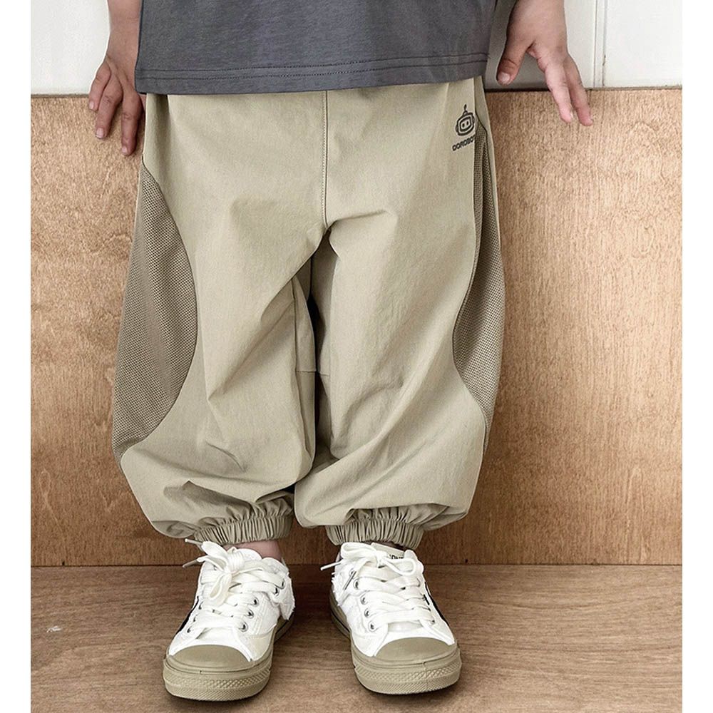 涼感吸溼快乾網眼拼接防蚊褲-機器人-卡其