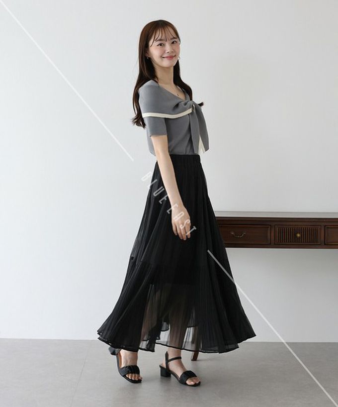 日本 BLUE EAST - 優雅細摺雪紡分層鬆緊長裙-米白 (M)