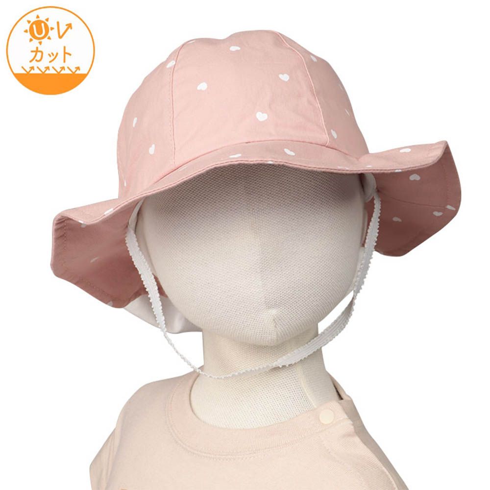 圓頂帽-愛心蝴蝶結遮陽布-粉紅色