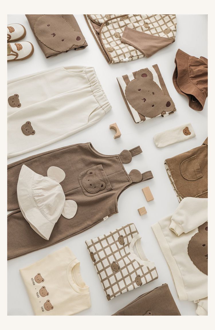 童趣造型吊帶長褲-熊熊小口袋-米白色