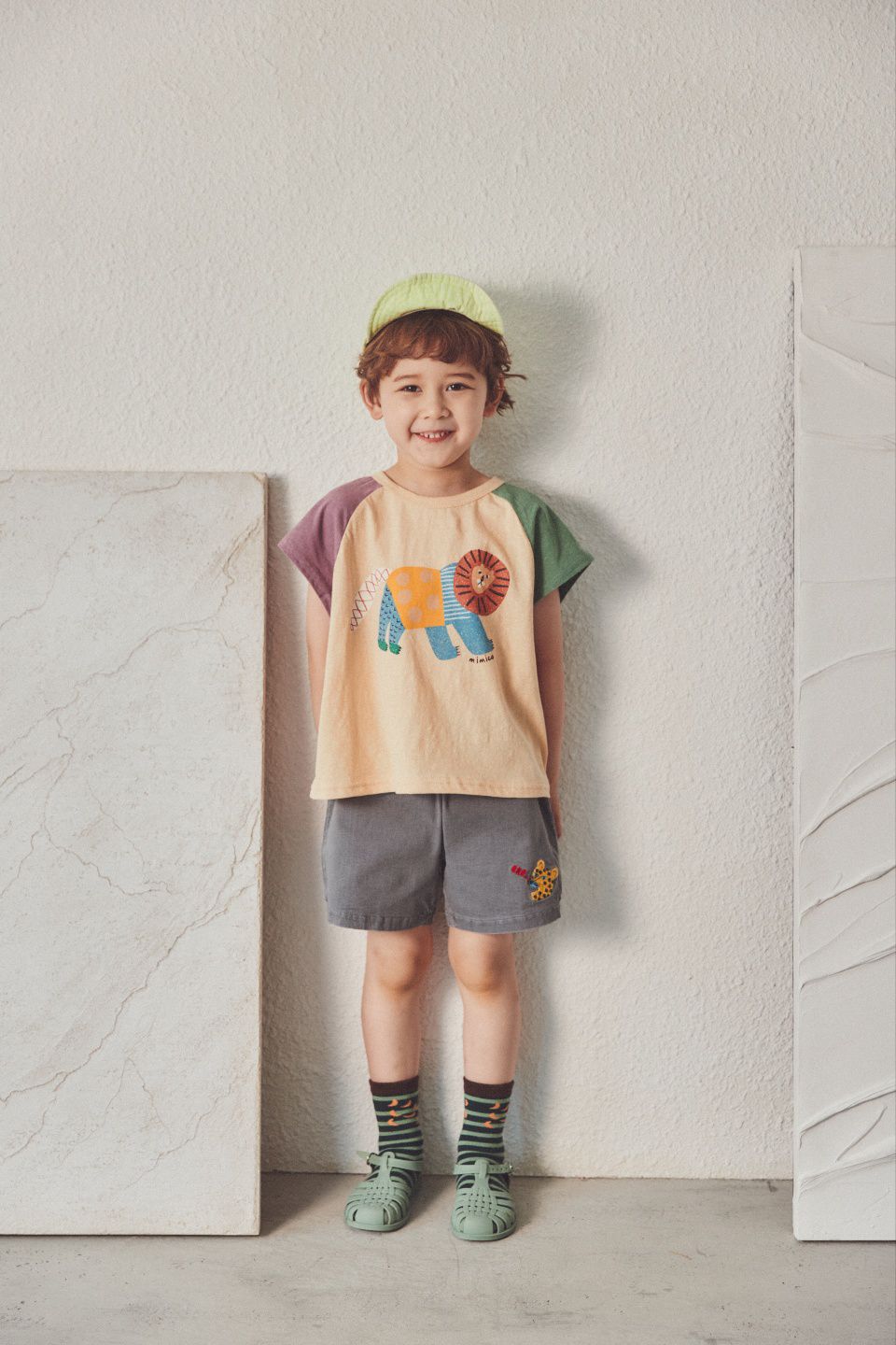 韓國 Mimico - 三色獅子圖樣上衣-紫X杏X綠