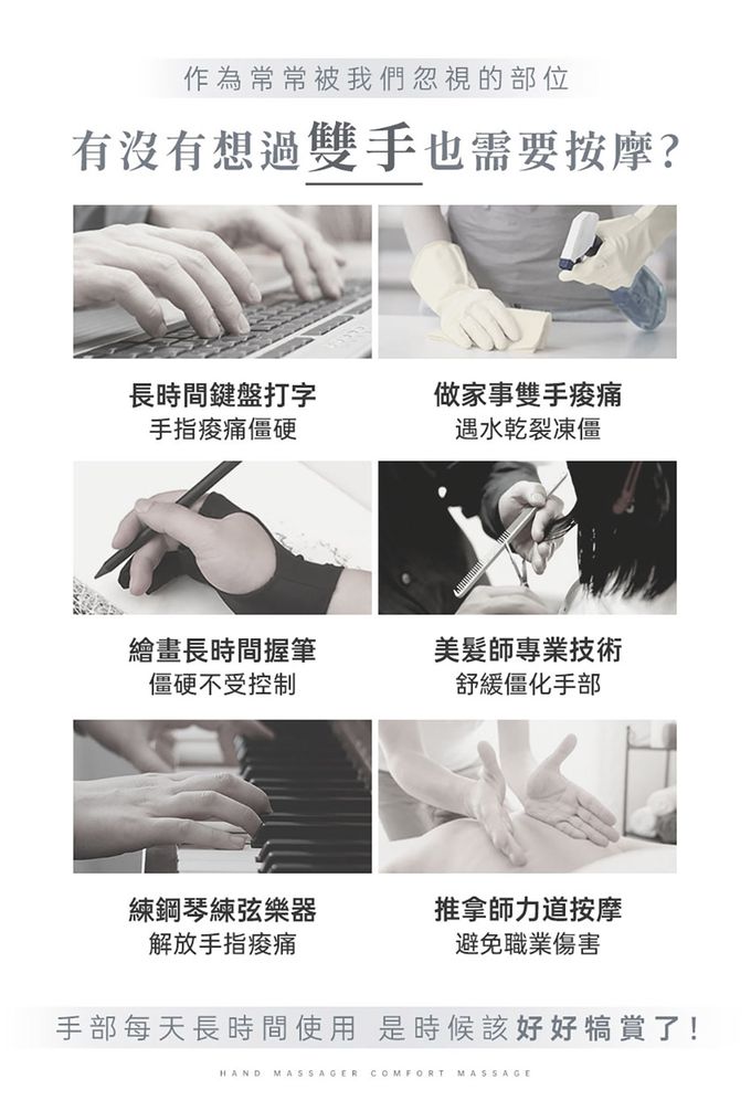 3ZeBra - 溫揉指｜氣壓溫感手部按摩機-白色-750g