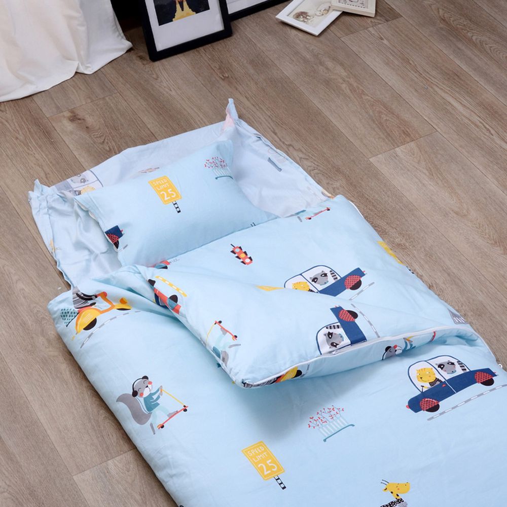 織眠家族 - 防蟎抗菌精梳棉兩用兒童睡袋-車車世界