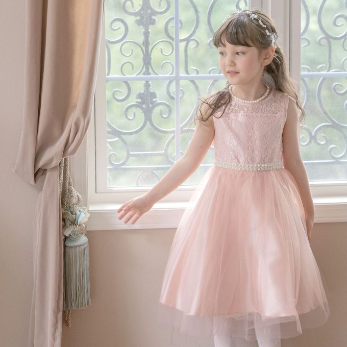 日本 Catherine Cottage - 夢幻珍珠點綴薄紗洋裝/小禮服-粉橘