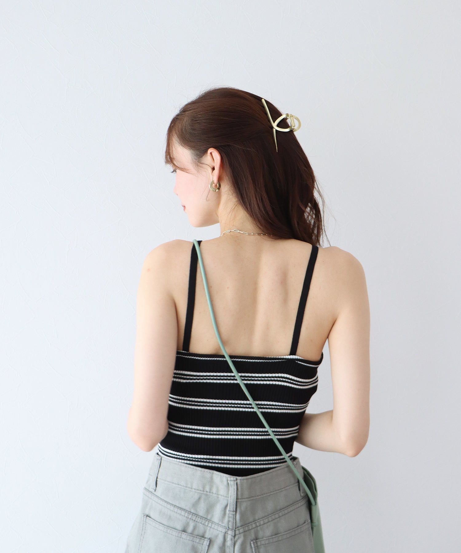 日本 BLUE EAST - 彈性羅紋無袖上衣/內搭-條紋-黑