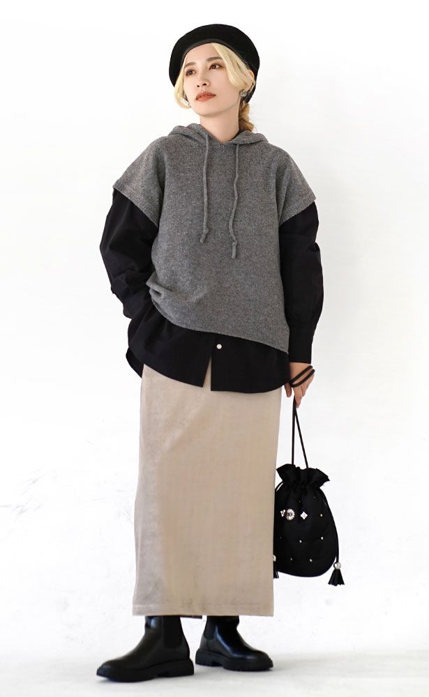 日本 zootie - 多層次穿搭 連帽針織短袖背心-摩卡 (M)