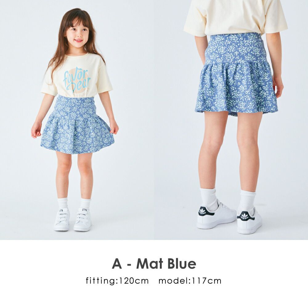 日本 evercloset - 女孩時尚印花鬆緊短裙(有打底褲)-格紋-橘系