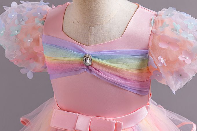 繽紛彩虹花瓣網紗澎裙長禮服