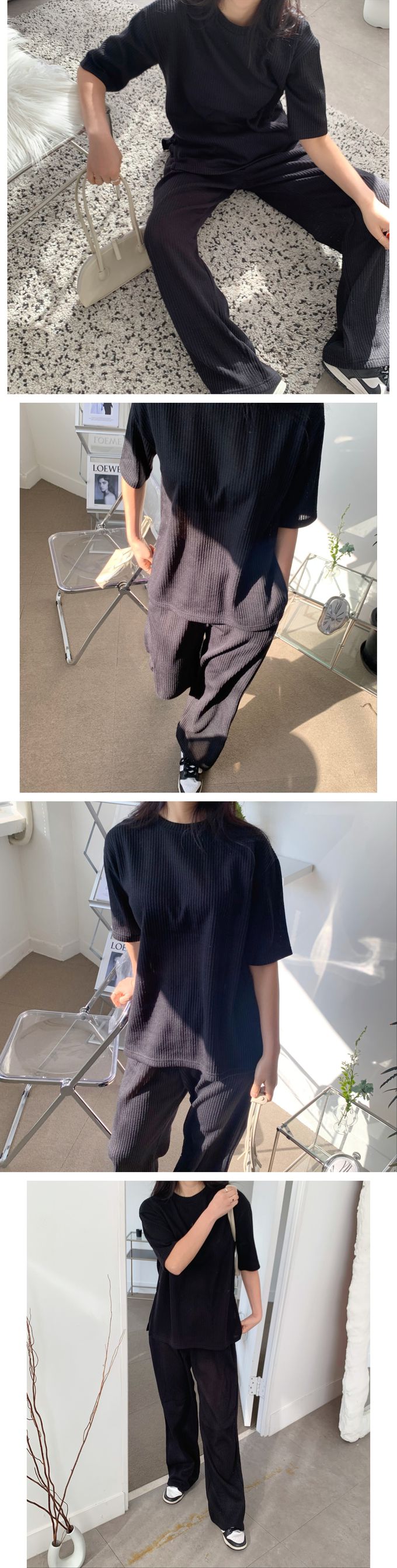 韓國 LANDING - (現省50元)簡約直線羅紋套裝-桃粉 (FREE)