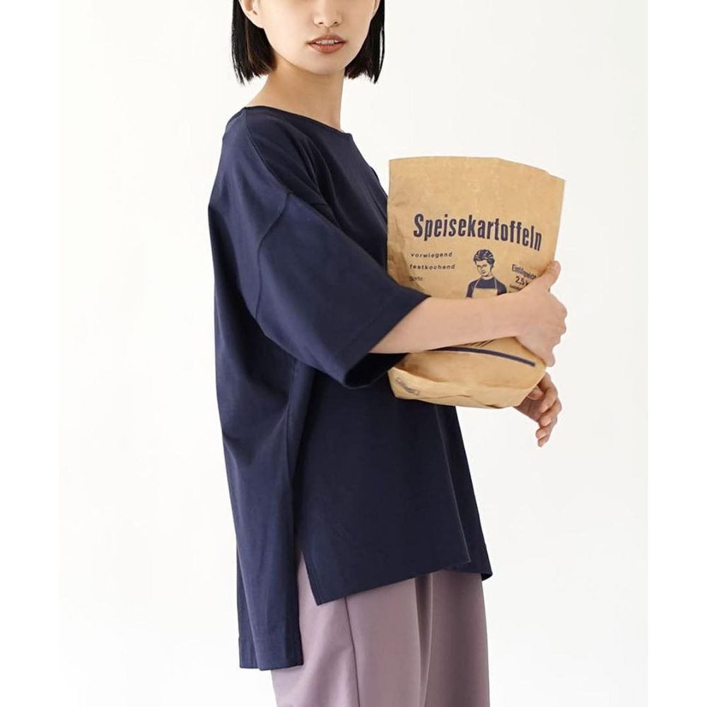 日本 zootie - Design+ 修身遮臀寬版百搭五分袖上衣-海軍藍