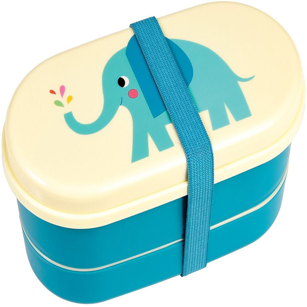 英國 Rex London - 圓形三層午餐盒/便當盒/野餐盒(附2入餐具)-藍色大象