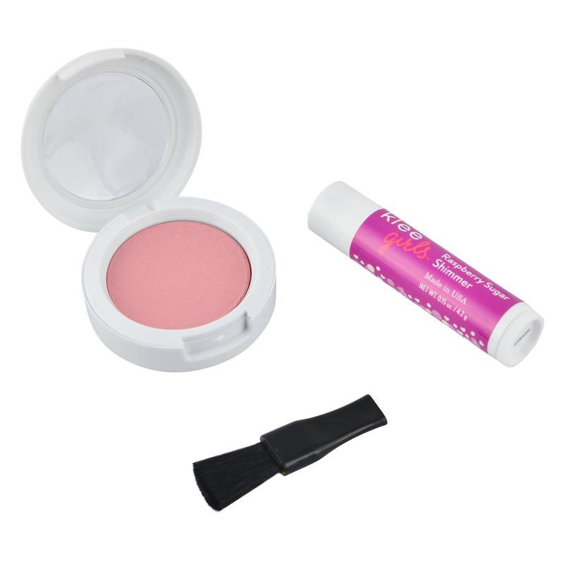 美國 Klee Kids - Klee Girls 櫻桃聖代腮紅組-草莓紅礦物腮紅盒(3.5g)+寶貝紅亮光潤唇膏(4.2g)+腮紅刷(共3件)