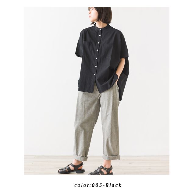 日本 OMNES - 質感純棉法式喇叭寬袖短袖襯衫-白