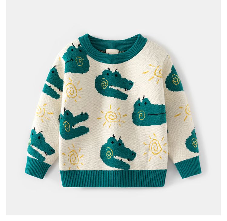 WELLKIDS - 圓領長袖針織毛衣-鱷魚-藍色