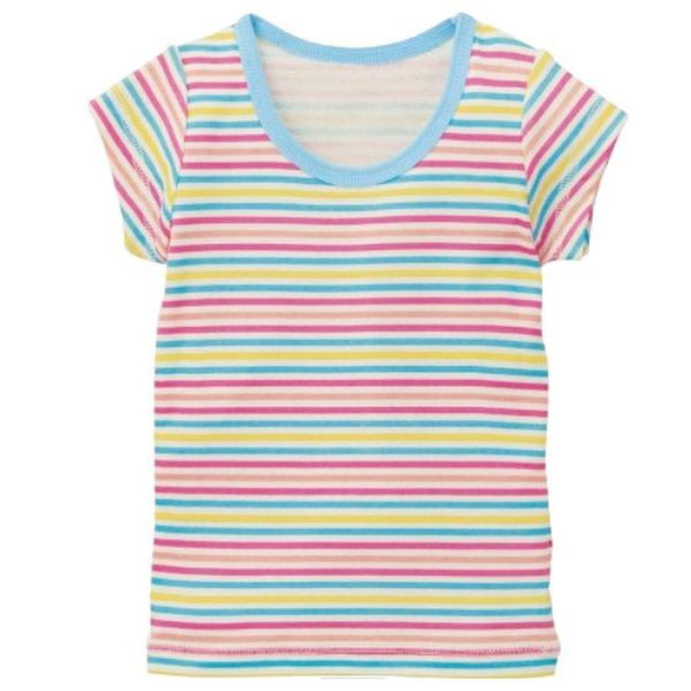 日本千趣會 - 彩色條紋柔棉短T恤-水藍/粉紅 (130)