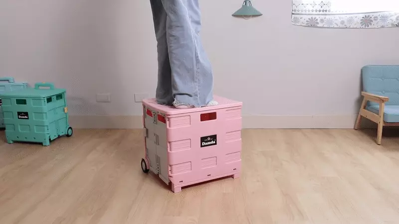 韓國 Damda - 折疊收納手拉車-小-櫻花粉-尺寸：38X30cm, 容量37L