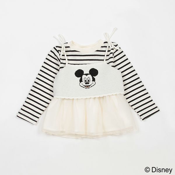 日本 petit main - 聯名款 針織細肩帶+雪紡拼接長袖(二件式)-黛西-粉紫