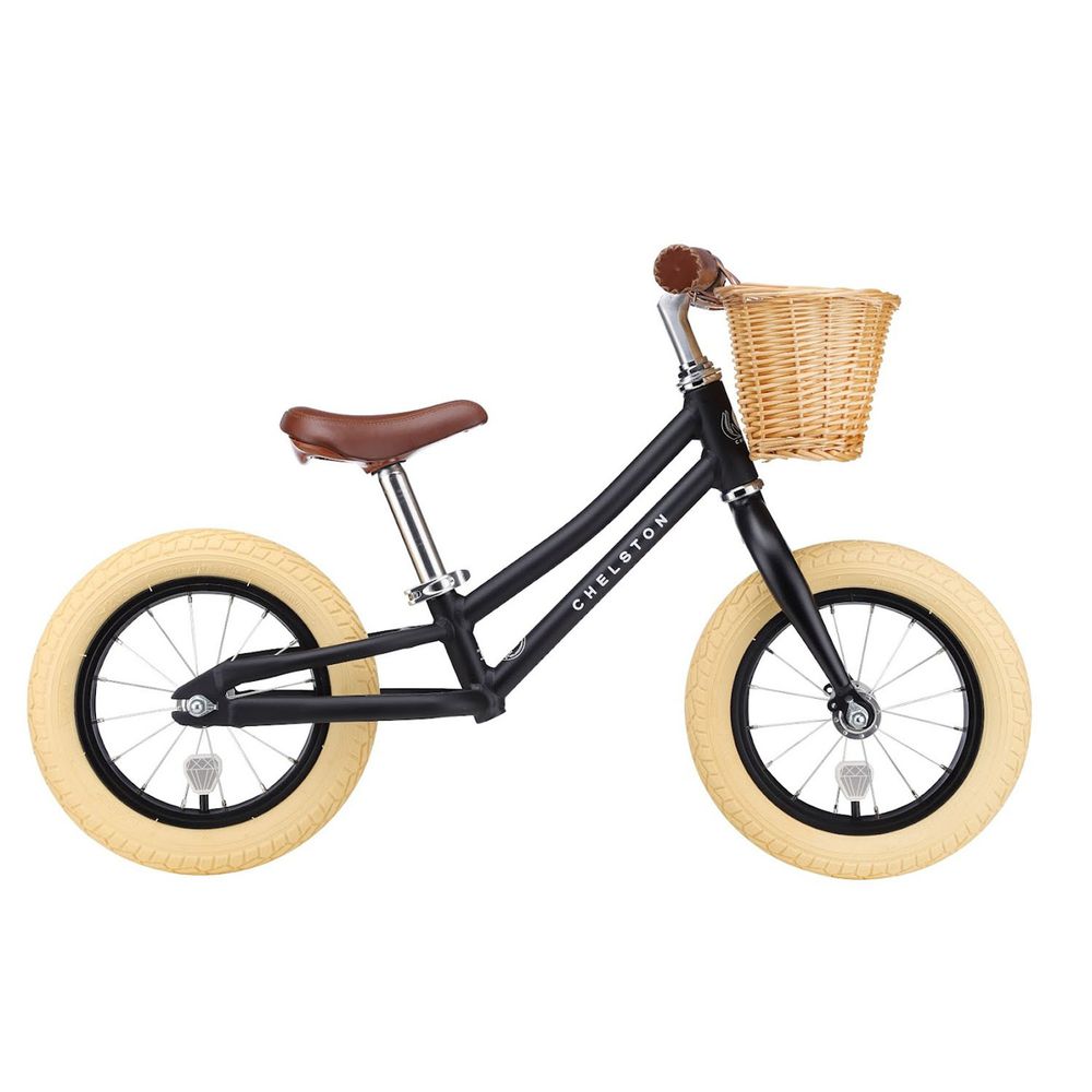 Chelston bikes - Mini Dutch 復古滑步車-夜幕黑(消光)-滑步車 x 1 , 手工編織竹籃 x 1 , 麻料內襯  x 1 , 3 歲以下專用ABS氣嘴蓋 x 1