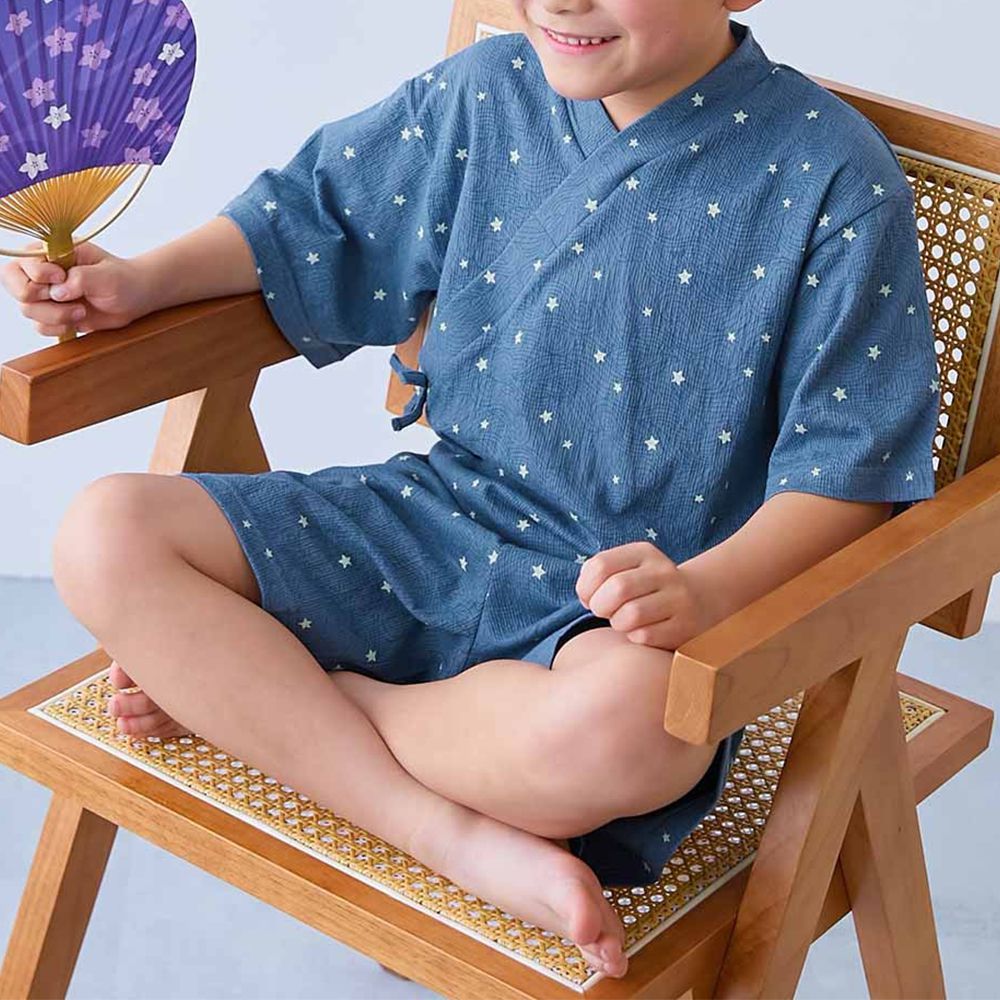 夏日風情涼爽紋理甚平套裝-小星星-夜空藍