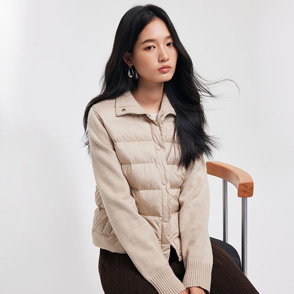 百搭針織拼接鋪棉外套-溫柔燕麥