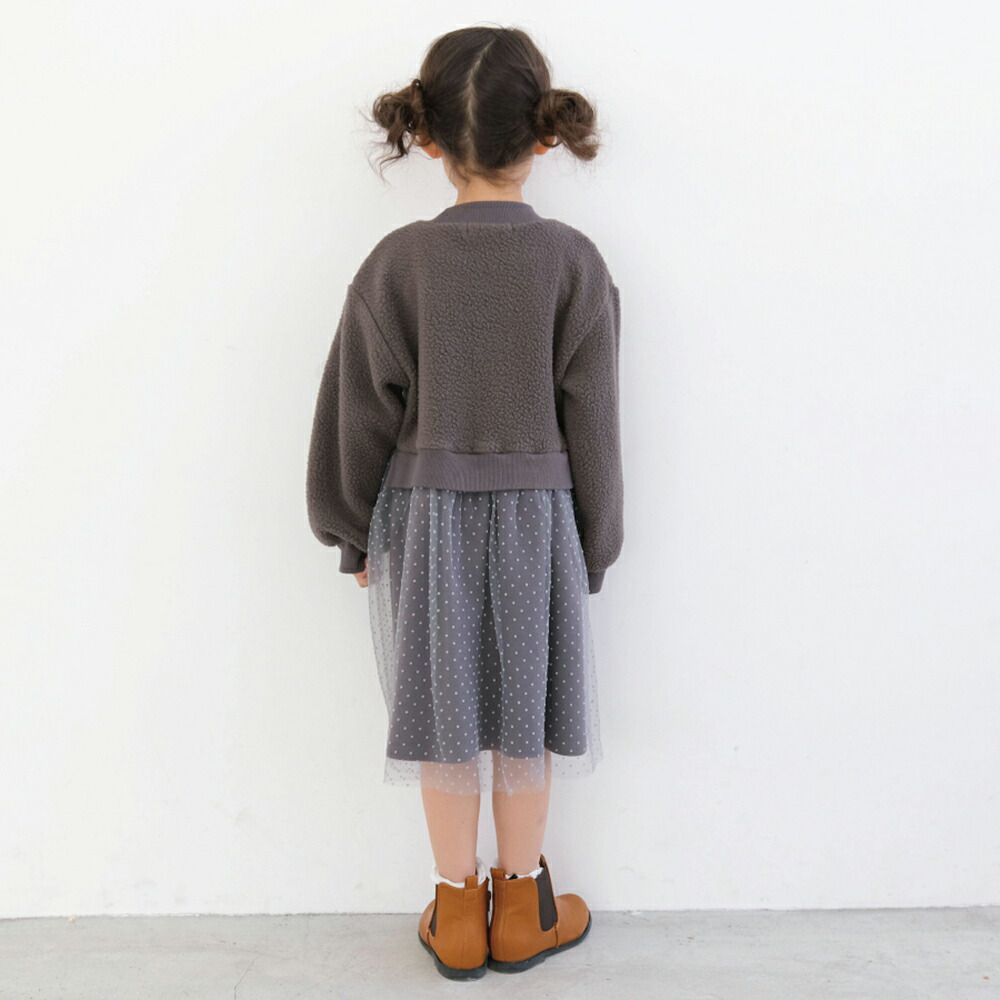 日本 evercloset - 歐風點點薄紗拼接洋裝-摩卡