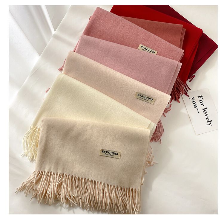 編媽精選 - 仿羊絨流蘇圍巾-薑黃色 (65x180cm)