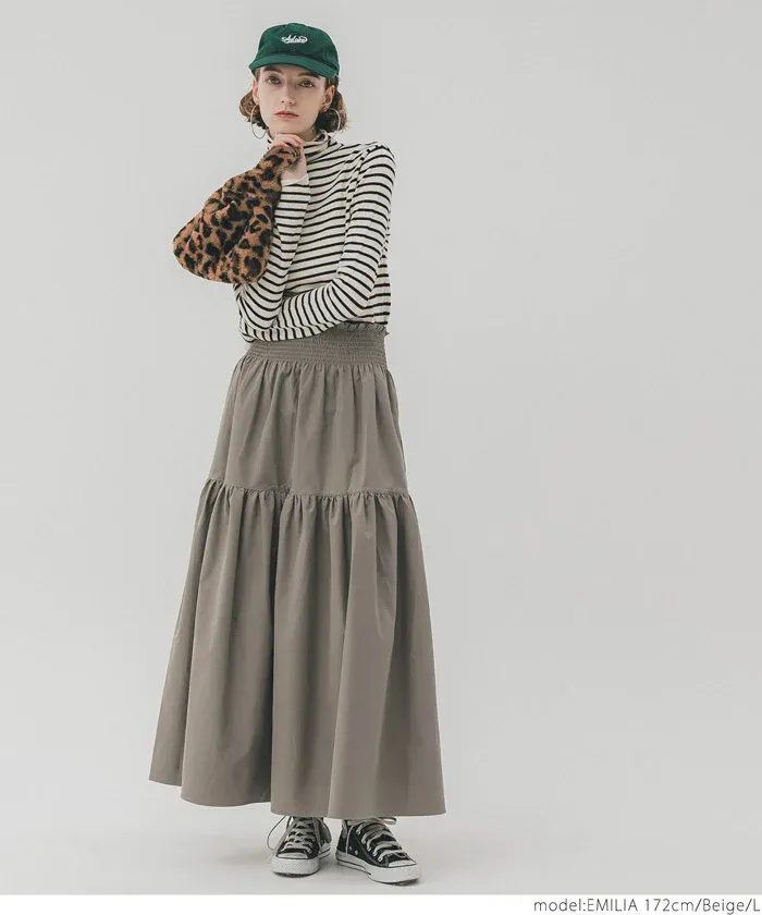 日本 COCA - 皺褶分層顯瘦長裙-黑