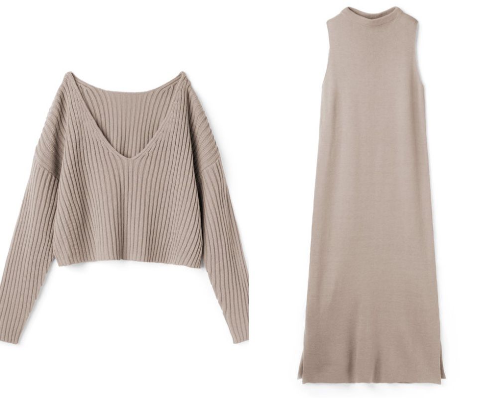 日本 GRL - V領針織上衣X無袖針織洋裝-紫