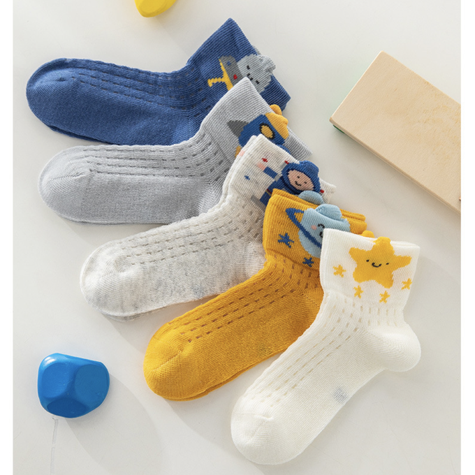 love, charlotte - 太空漫步網眼短筒棉襪-5 雙一組