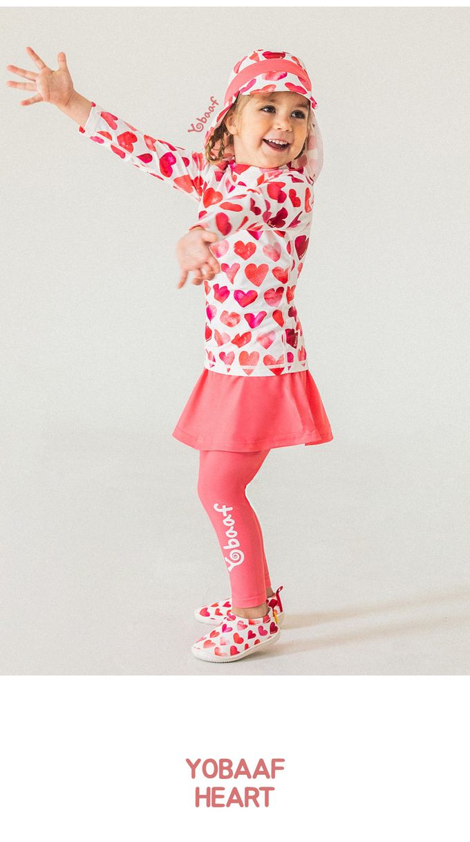 韓國 Yobaaf - UPF50+兒童兩件式防曬泳裝-桃粉愛心
