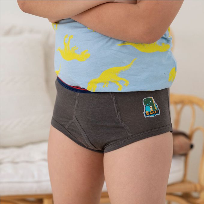 貝柔 Peilou - 天絲棉舒膚平衡童男三角褲-貼布繡-3件組-警車+暴龍+太空-黑+灰+藍