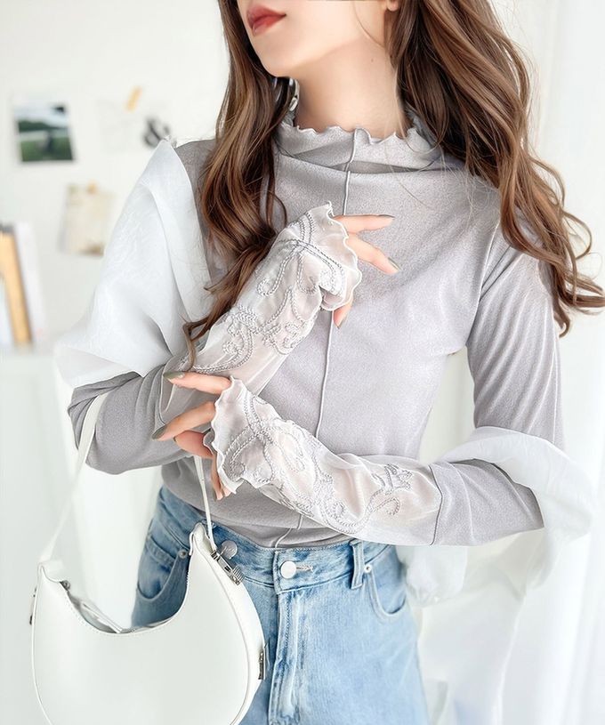 日本 Classical Elf - 精緻袖口蕾絲木耳立領上衣-白