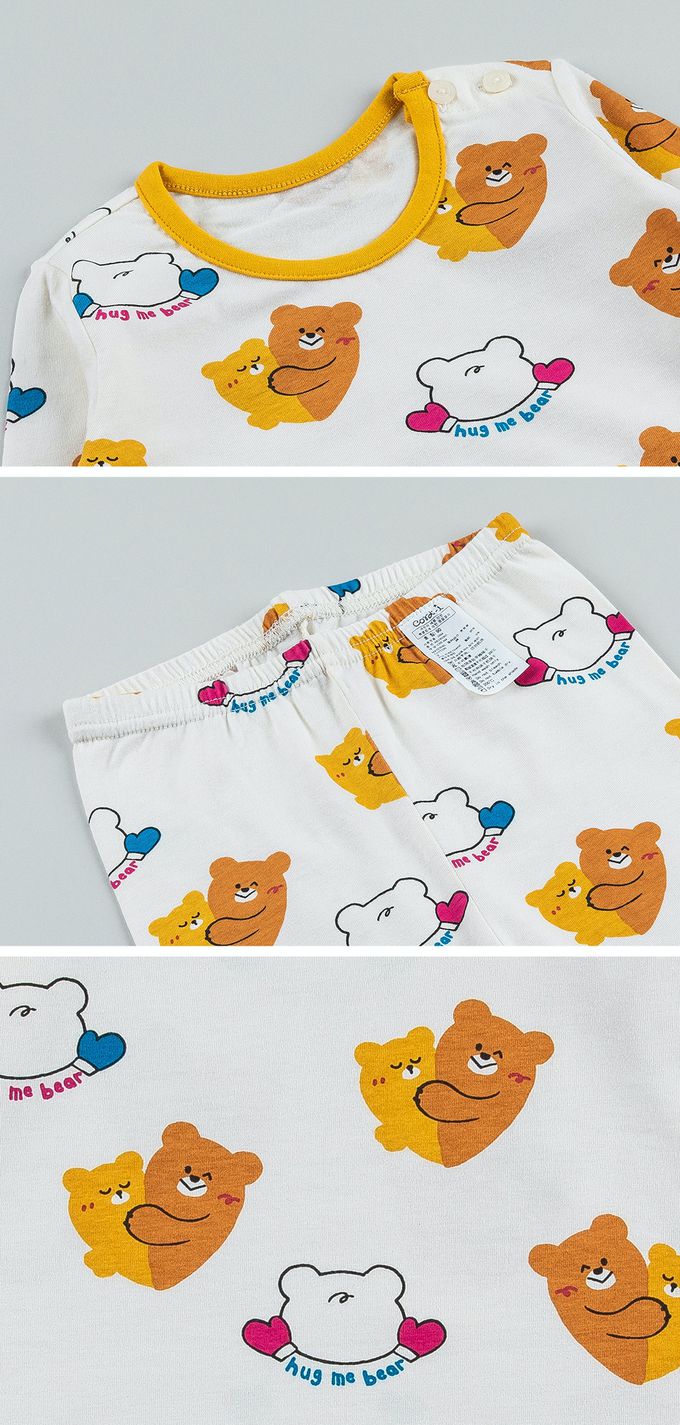 韓國 Cordi-i - 無螢光棉薄款彈性長袖家居服-抱抱熊-米白