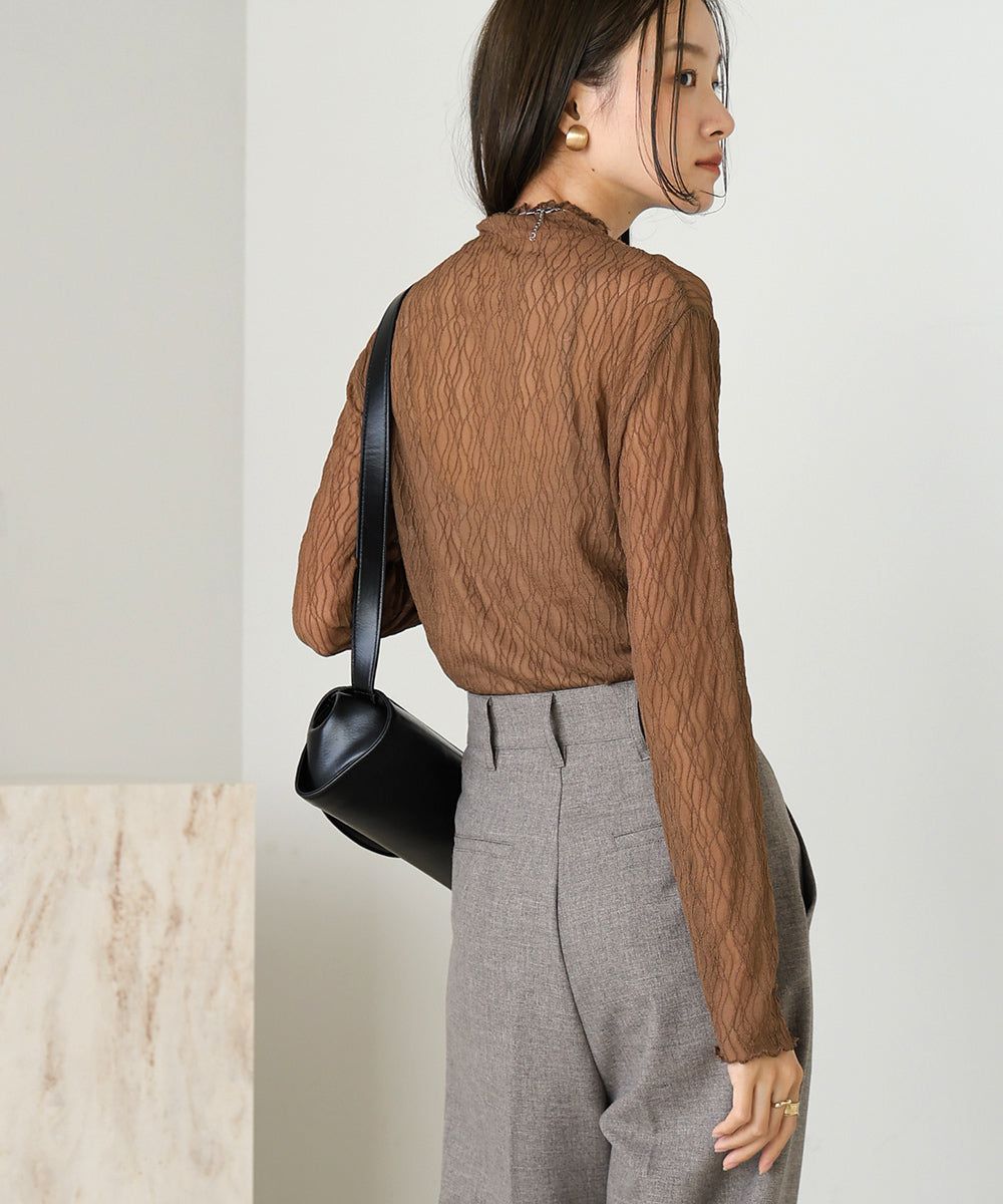 【直紋質感薄長袖🎐】Textured See Through Top main image 0