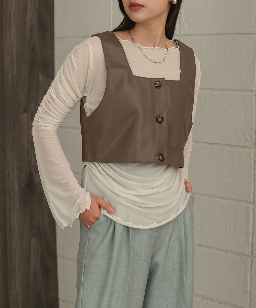 日本 Bab - 時尚透感抓皺長袖內搭/上衣-深可可